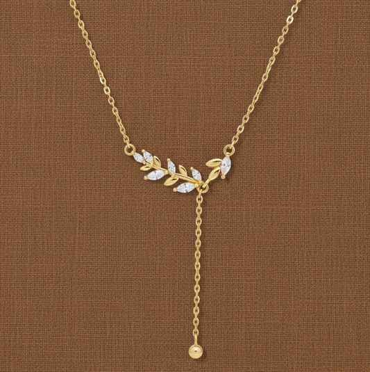 Golden Olive Branch Sterling Silver Necklace