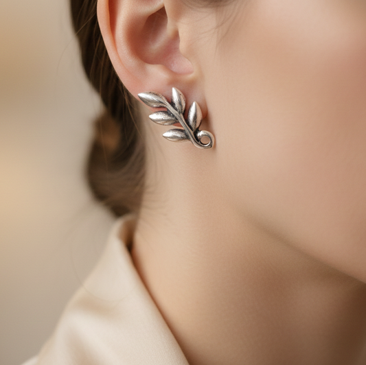 Leaf Shaped Sterling Silver Earring