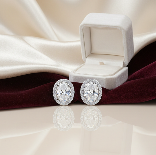 Radiant Halo Oval Studs