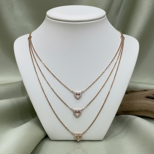 Tri-Heart Harmony Layered Necklace