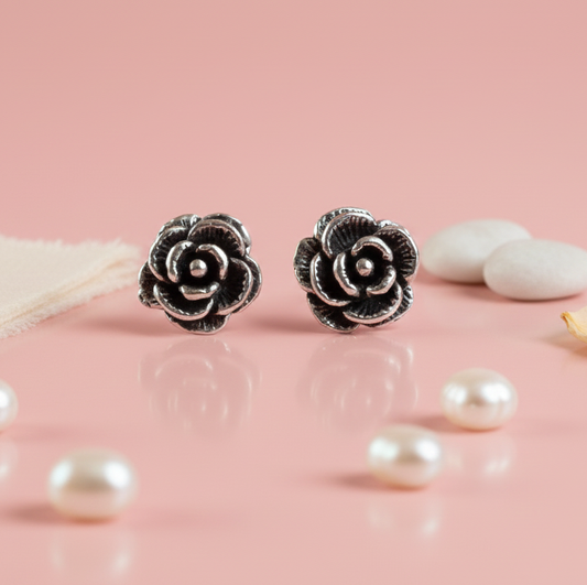 Rose Shaped Sterling Silver Earrings